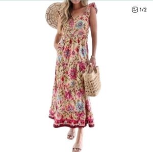 NWT House Of Harlow 1960 Zoey Ruffle Sleeve Tiered Maxi Dress